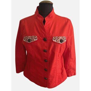 Prosper & Devine Women's Red Studded 3/4 Sleeves Button-Up Jacket Size L